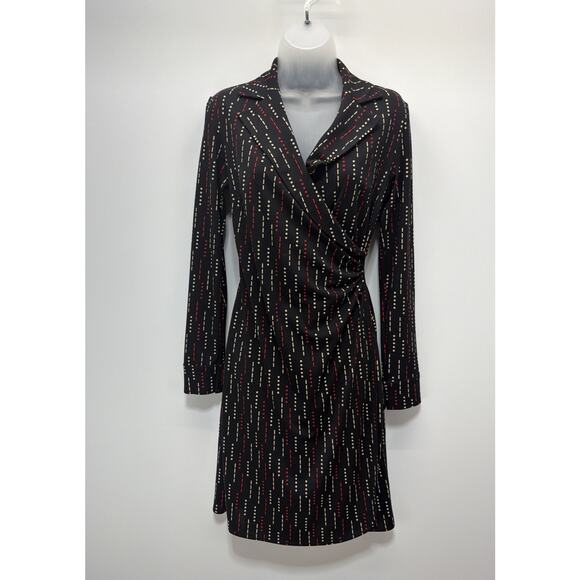 Express Womens Black Red Long Sleeve Wrap Dress Size 1/2 Y2K - Picture 1 of 6